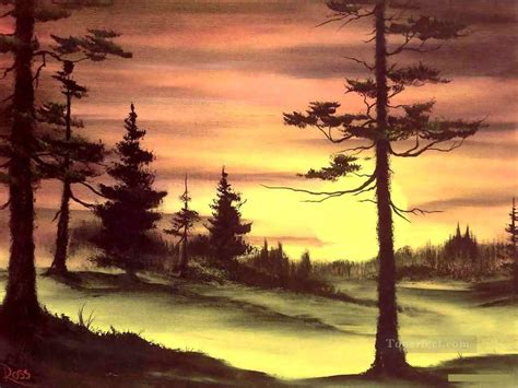 Evergreens At Sunset Bob Ross Freehand Landscapes Painting In Oil For Sale