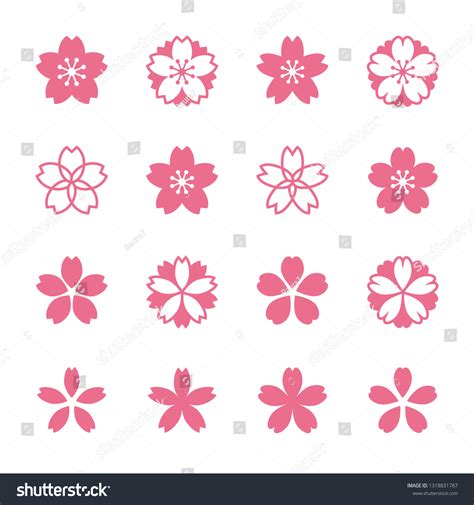 Sakura Cherry Blossoms Icon Set Stock Vector Royalty Free 1318831787