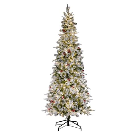 Christmas Tree 7 Ft Prelit Led Flocked Lexington Slim Fir 1400 Warm White Light Ebay