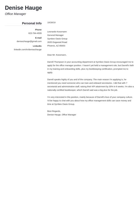 Office Manager Cover Letter Examples Eightseconds
