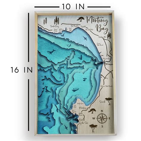 Monterey Bay Topographic Layered Wooden Map By Bright On Birch Etsy