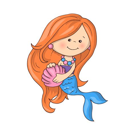 Little Cute Mermaid With Fishes And Seashells 490493 Vector Art At