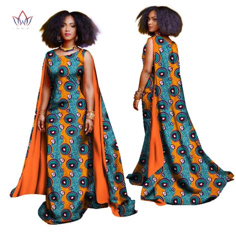 Bintarealwax Women African Clothing Dashiki Cloak Sleeve Long Party Dress Bazin Riche Elegant