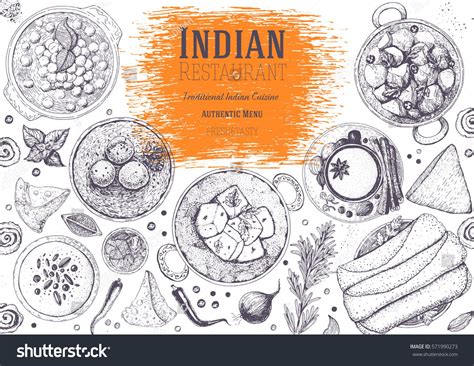 Indian Cuisine Top View Frame Indian Food Menu Design Vintage Hand