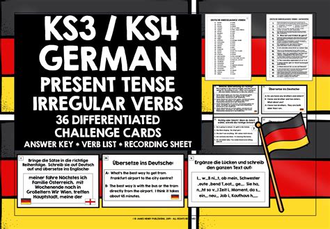 German Irregular Verbs Present Tense Challenge Cards Teaching Resources