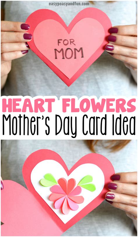 One can think of many mother's day greeting card ideas, but the difficult part is to choose the one which both the mommy and the children are sure to like. Heart Flowers Mothers Day Card - Easy Peasy and Fun