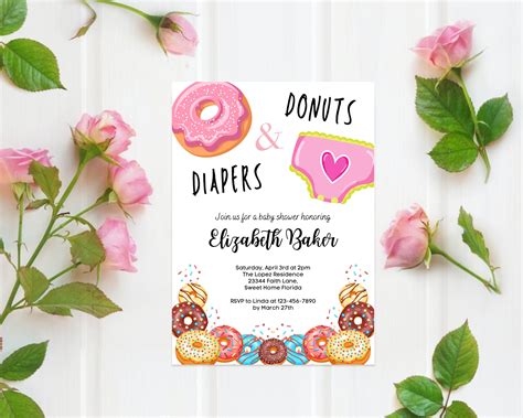 Donuts And Diapers Invitation Printable Girl Baby Shower Etsy