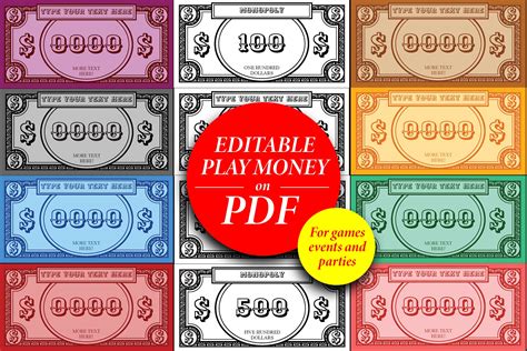 Editable Board Game Money Customisable Party Play Money Printable
