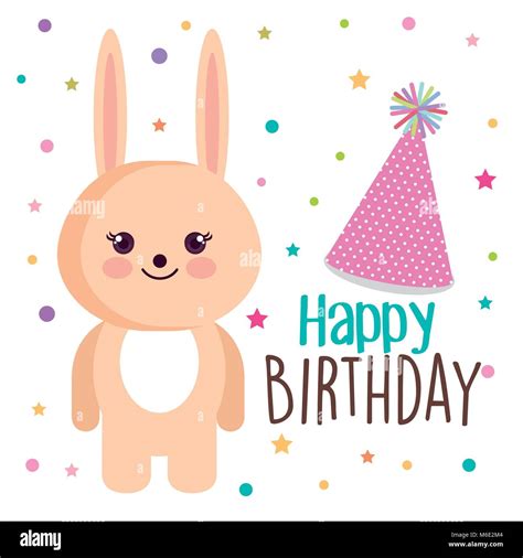Happy Birthday Card With Bunny Character Stock Vector Image And Art Alamy