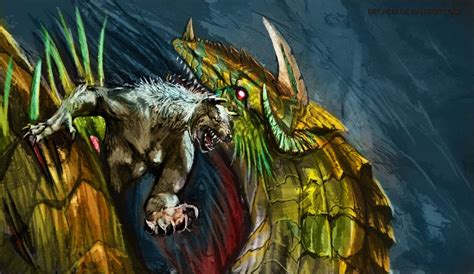 Dragon Vs Werewolf By Decadia On Deviantart Werewolf Dragon Deviantart