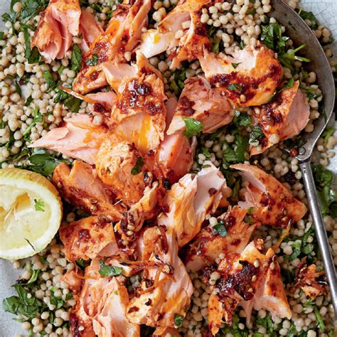 Made from semolina wheat, couscous is nutty, sweet, and versatile — it keep a stash of couscous in your pantry and you've got the start of a nearly endless stream of quick and easy meals and side dishes right at your fingertips. Roast Harissa Salmon With Lemony Giant Couscous - The ...