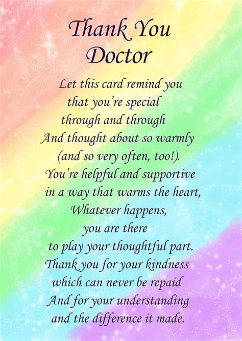 Thank You Doctor Poem Verse Greeting Card Uk Stationery