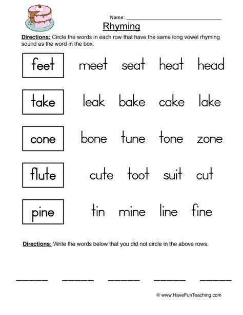 English language arts (ela) grade/level: Finding Rhyming Words Worksheet | Have Fun Teaching