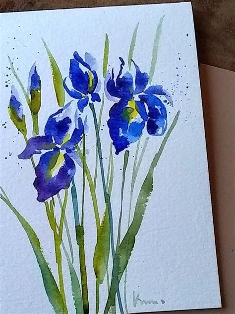 Set Of 3original Hand Painted Watercolor Blue Iris Flower Etsy In 2020