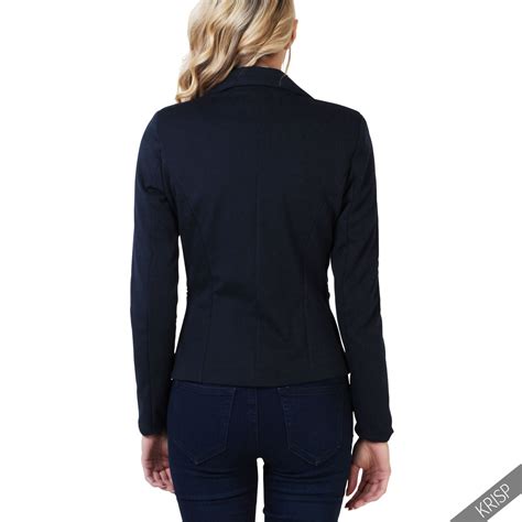 womens slim fitted smart casual jersey blazer ladies top suit coat office jacket ebay