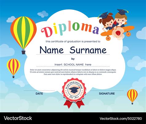 Elementary School Kid Diploma Certificate Template