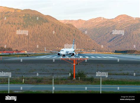 Alaska Airlines Boeing 737 On The Runway Of Juneau International