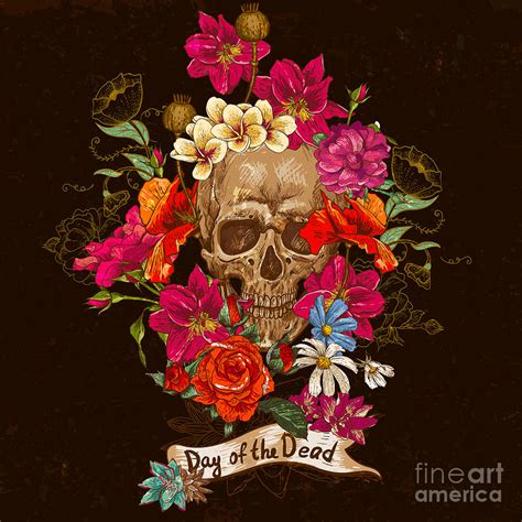 Skull And Flowers Day Of The Dead Digital Art By Depiano Fine Art America