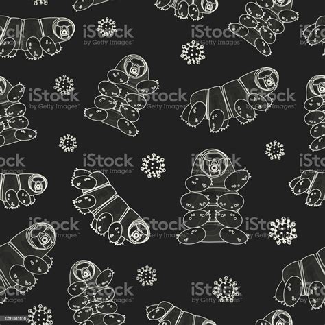 Gray White Cute Tardigrade Water Bears Or Moss Piglets Vector Repeat