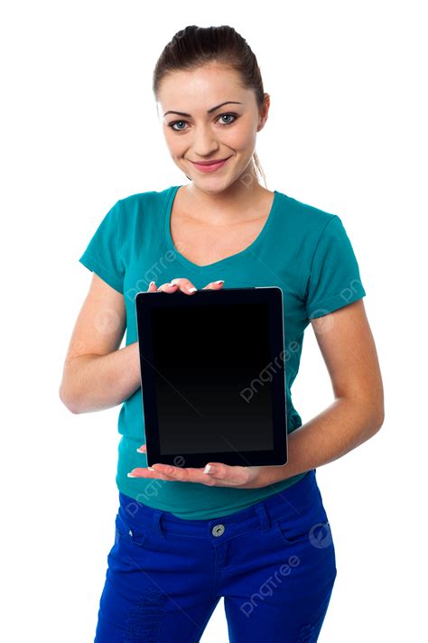 Cute Model Showing Newly Launched Tablet Pc Internet Technology Woman