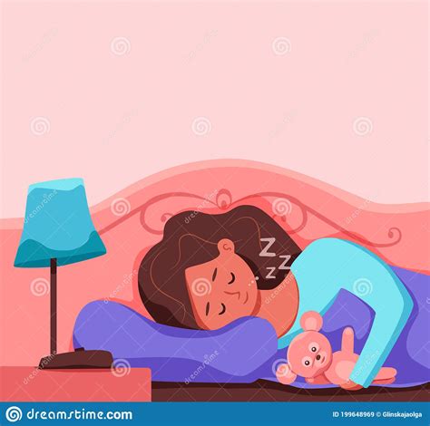 Kid Sleep In Bed At Night Vector Illustration Gir Childl In Pajama