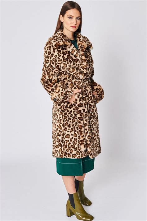 Faux Fur Leopard Print Maxi Coat