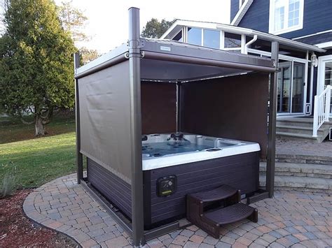 Beautiful Install Open With Sides Down Hot Tub Landscaping Hot Tub Cover Hot Tub Privacy