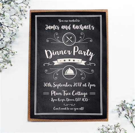 If you're planning a dinner party in the near future, you're probably sending out dinner party invitations.in order to make sure all guests' expectations for the event are what they should be, you'll need to ensure all important information is clear on the invitations. Personalised Chalkboard 'dinner Party' Invitations By ...