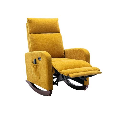 Homefun Modern Yellow Fabric Seat High Back Electric Rocking Massage Chair With Heat Function