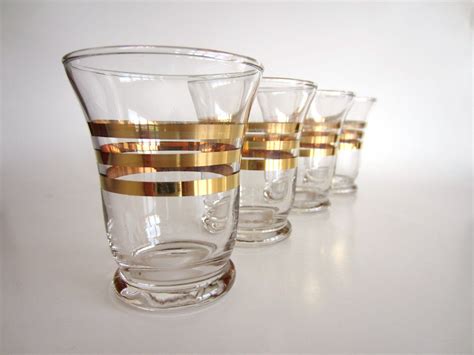 Gold Striped Glasses Mid Century Modern Vintage Retro Barware 24 00 Via Etsy Vintage