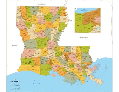 Buy Printed Louisiana Zip Code Map With Counties