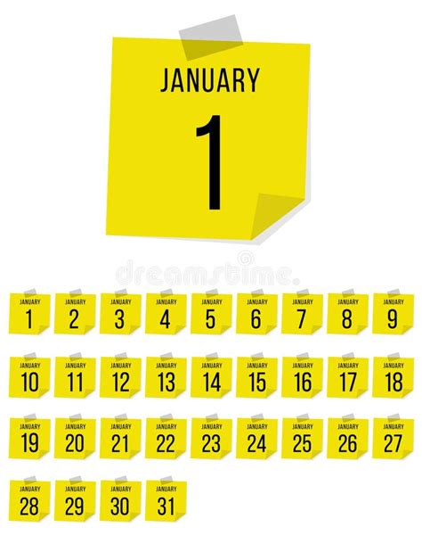 January Vector Flat Daily Calendar Set Icon Stock Vector