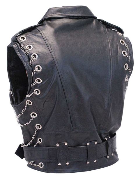 Chromed Out Leather Motorcycle Vest Wchains Vm2001mcc Jamin Leather