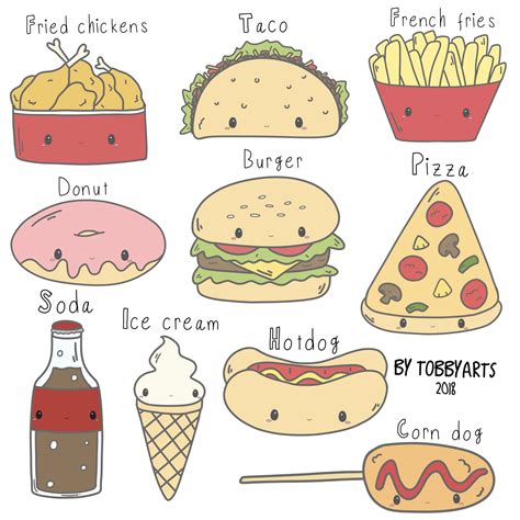 Cute Fast Food Junk Food Clip Art Illustration Drawing Kawaii Drawing