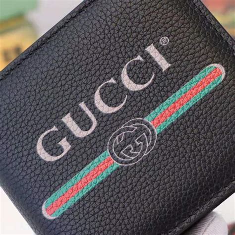 Gucci Gg Men Gucci Print Leather Bi Fold Wallet In Black Leather Lulux
