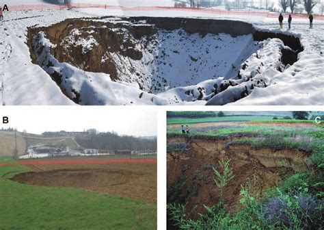 Th Ree Images Of The Cover Collapse Sinkhole Formed In Response To The