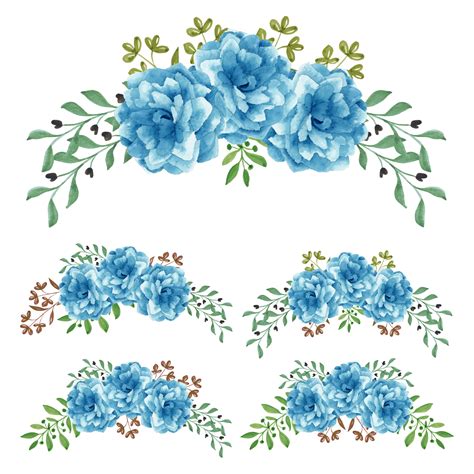 Blue Rose Curved Watercolor Hand Painted Flower Set 1180565 Vector Art