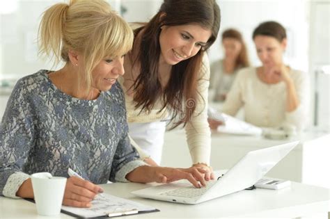 Portrait Of Women Working Together In Office Stock Photo Image Of