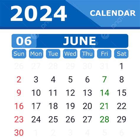 June 2024 Calendar Blue Color Vector June Calendar 2024 Png And