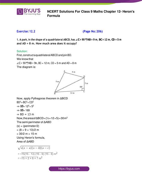 Ncert Solutions For Class Maths Exercise Chapter Herons Formula