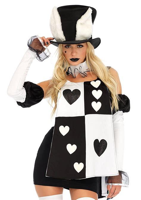 A Woman Dressed In A Costume That Has Hearts On The Chest And Black And