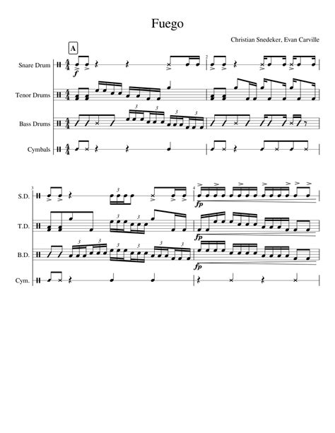 Fuego Drumline Cadence Sheet Music For Percussion Download Free In