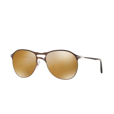 Persol Mens Teardrop Aviator Sunglasses Brown Gold Mirror Lenses