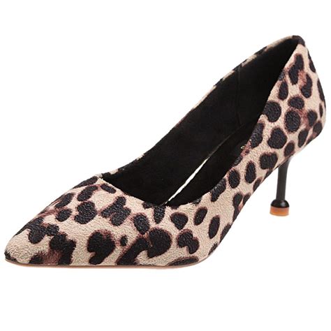 buy women sexy fashion leopard pumps pointed toe head high heel banquet single shoes at