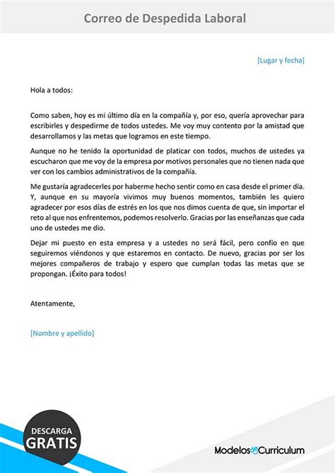 Correo De Despedida Laboral Para Descargar Modelo