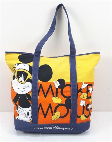 Disneyland Hong Kong Tote Bag Mickey Mouse Orange Yellow Blue Canvas