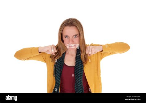 Angry Woman Making Her Fists Looking Frustrated Stock Photo Alamy