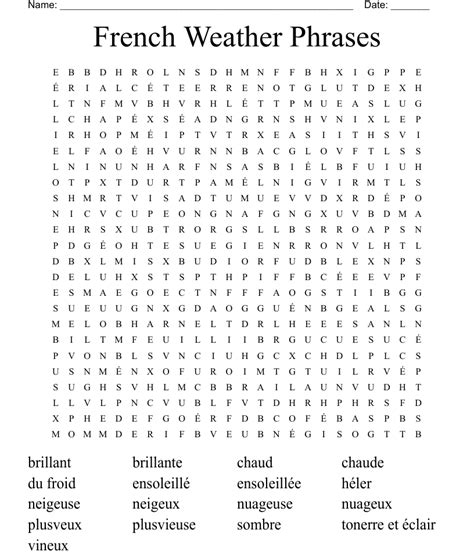 French Weather Phrases Word Search Wordmint