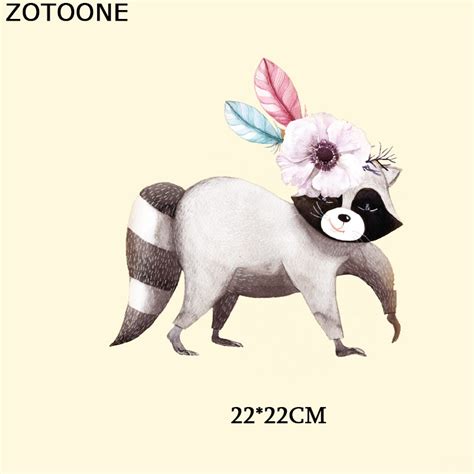 Zotoone Flower Patch Cartoon Raccoon Iron On Transfer Stickers For