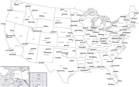 The United States Of America States Map In Black And White
